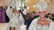 Rihanna channels the Pope as she makes her entrance at the Met Gala in ornate beaded outfit complete with mitre