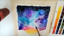 DIBUJO TUMBLR - BOSQUE CON GALAXIA EN ACUARELAS / GALAXY FOREST WATERCOLOR SPEED DRAWING