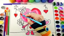 Coloring Page of Valentines Day Hearts to Color with Watercolor for Children to Learn Colors