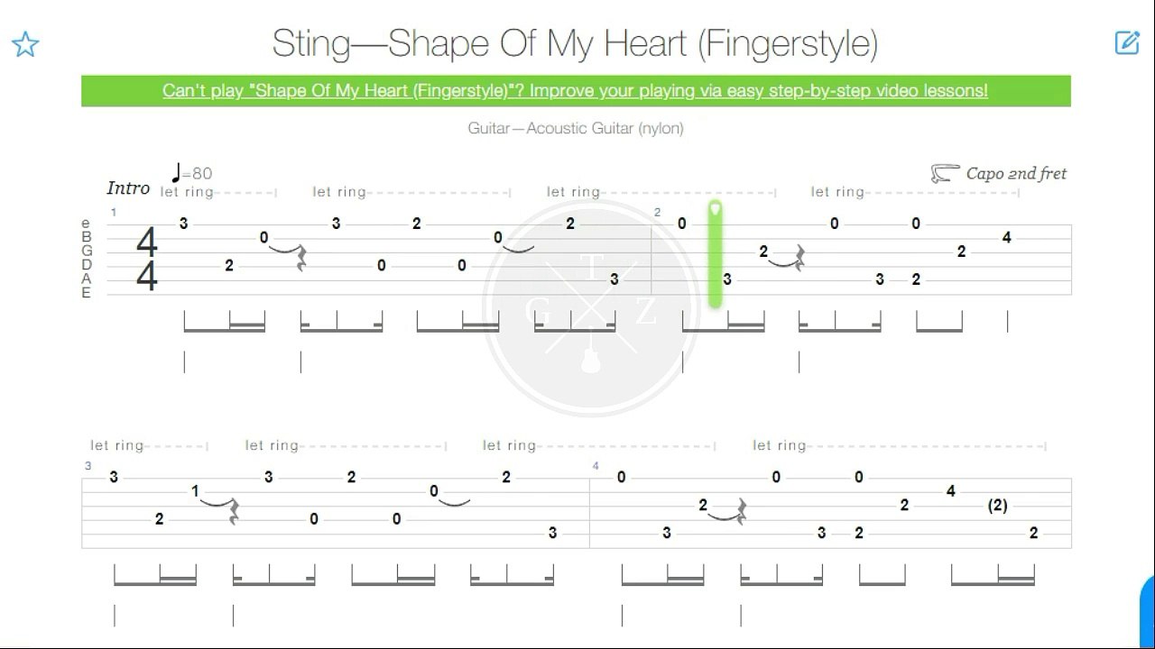 Shape of My Heart guitar tab