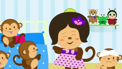 Five Little Monkeys Jumping On The Bed. Children Nursery Rhyme and Songs