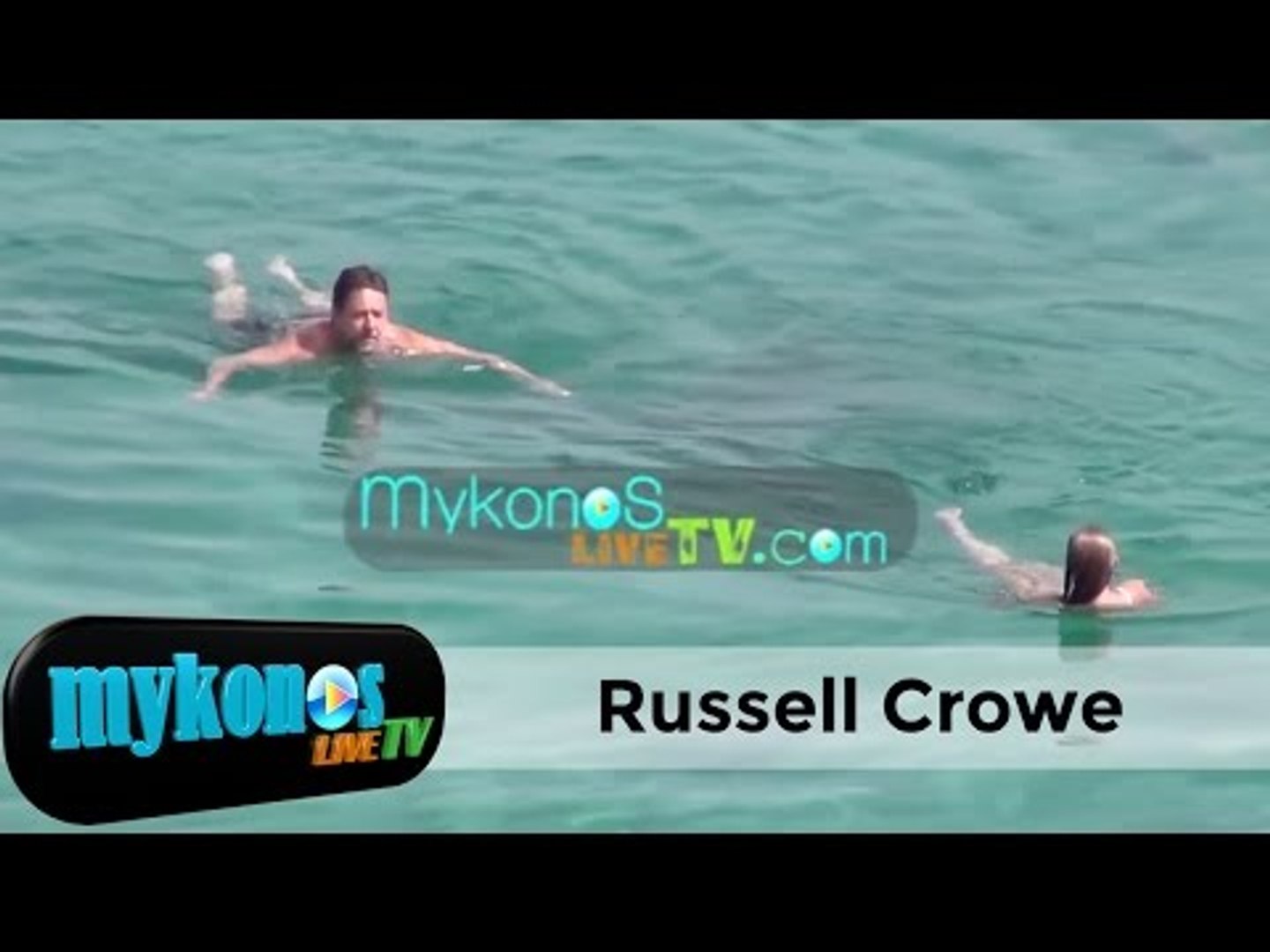 Russell Crowe and with friends swimming together in Mykonos