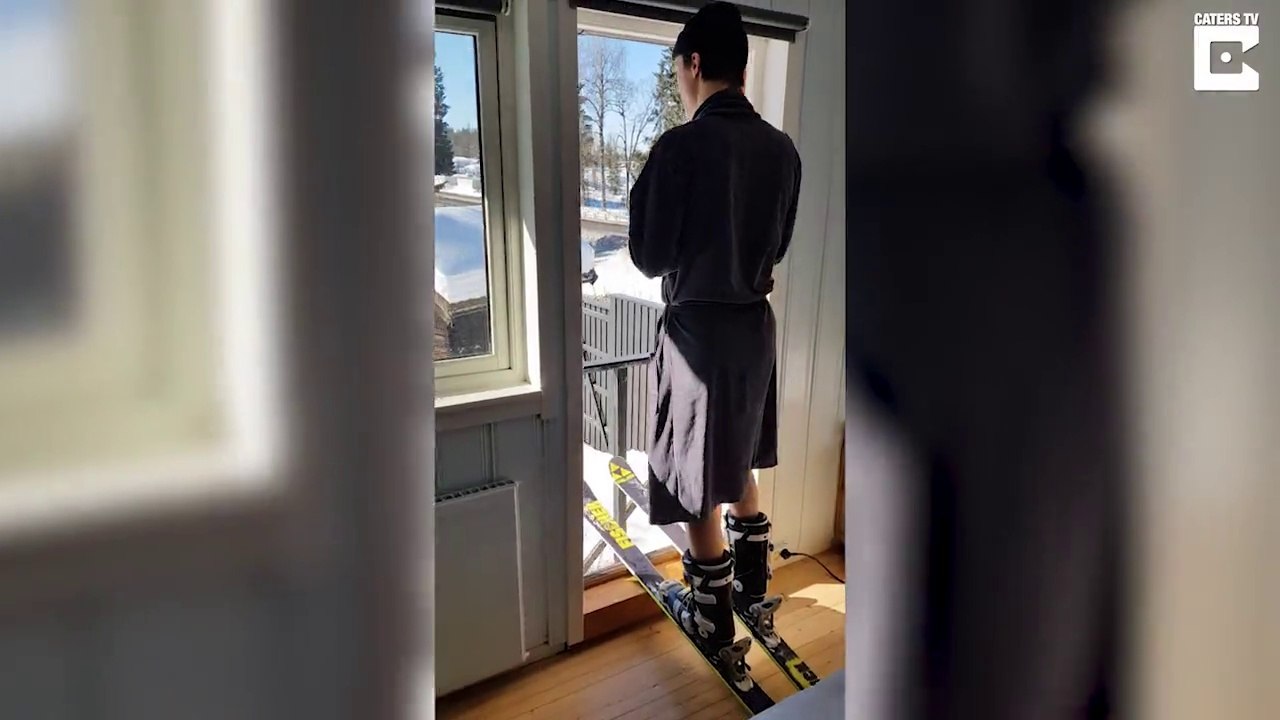Au réveil il saute à ski de son balcon et fait un backflip !