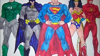 Superman, Batman, Flash, Superheroes Coloring pages Wonder Woman, Green Lantern Learn colors kids