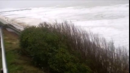 下载视频: Hurricane Force Winds Blow against the Sea Waves on the Beach in a Storm