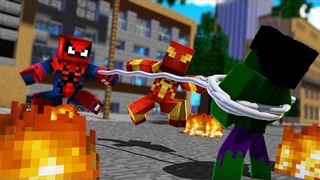 Minecraft: HARDCORE HERÓIS #3 - SPIDER-MAN E IRON SPIDER LUTANDO CONTRA HULK !