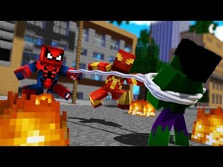 Minecraft: HARDCORE HERÓIS #3 - SPIDER-MAN E IRON SPIDER LUTANDO CONTRA HULK !