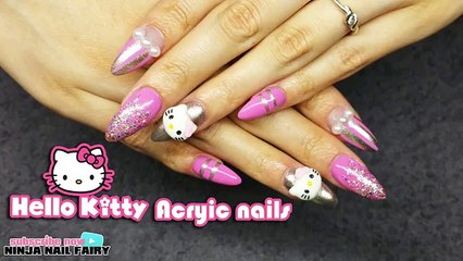 How To: Hello kitty Acrylic Nail Art | cute nail design