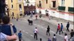 A man was tossed into the air and seriously injured during the bull running festival in Valencia, Spain. The bulls' horns are wrapped in fabric so they can't pu