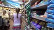 Little Girl SUPERMARKET SHOPPING Pushing Shopping Cart Picking Groceries