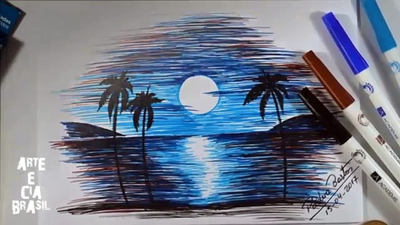 Como desenhar PAISAGEM com CANETINHAS passo a passo