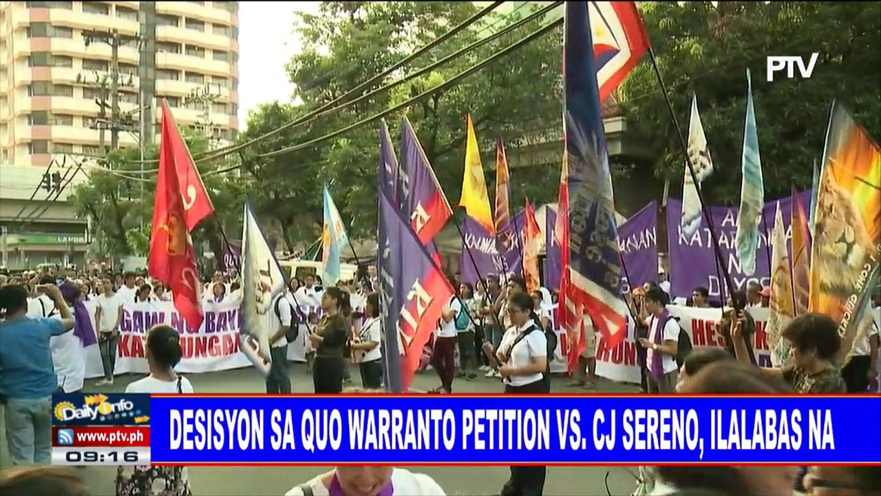Desisyon sa quo warranto petition vs CJ Sereno, ilalabas na