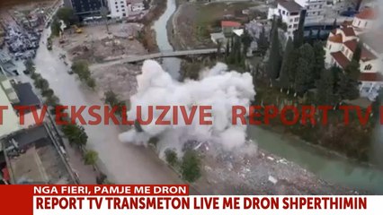 Report TV - Pamje me dron nga shpërthimi i komanduar i 5-katëshit në Fier