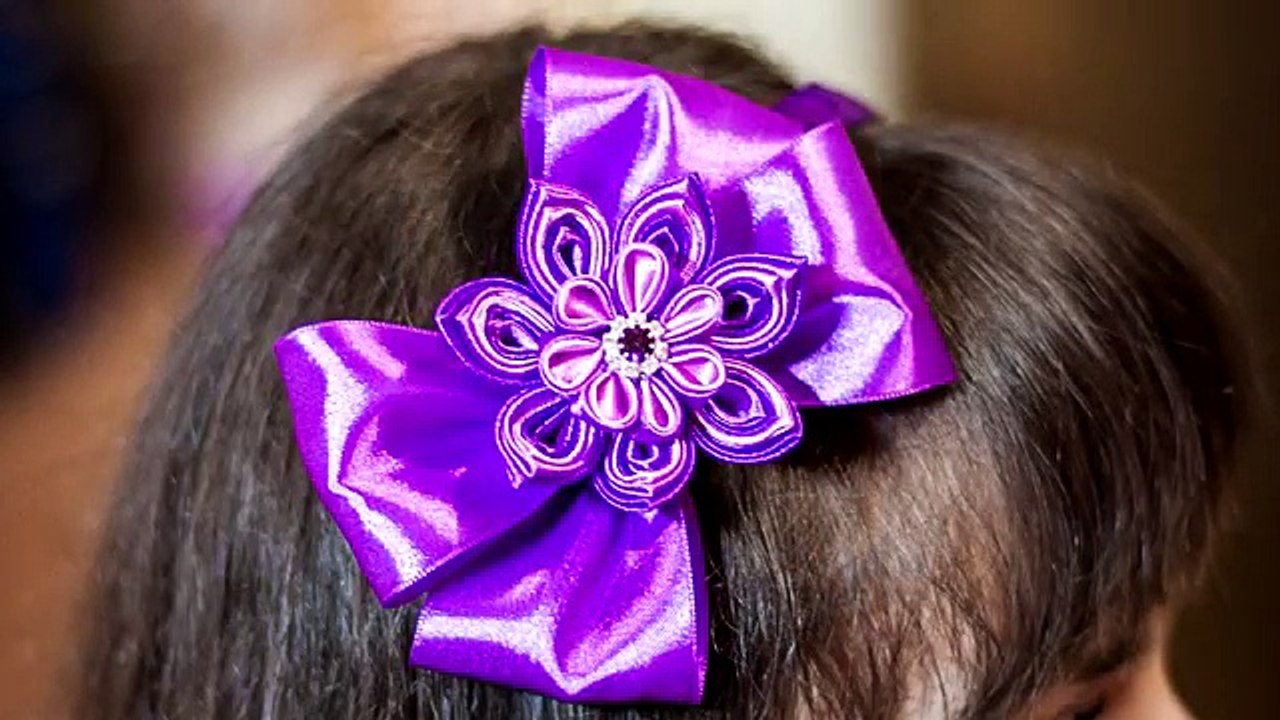 DIY Kanzashi / Бантик с цветком канзаши МК