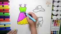 Draw and Color Barbie Dress, Hat, Sandal Coloring Page and Learn Colors for Kids