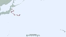 Japan Tohoku Tsunami debris travel path in the Pacific Ocean (after 1 year)