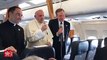 Pope Francis greets journalists aboard the papal plane on Thursday, at the start of his Apostolic Journey to Geneva, Switzerland. #WCC70 #papalvisitFind out m