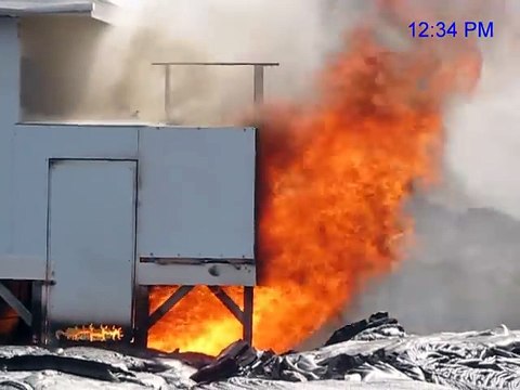 Lava Burns White Shelterpod In Kilauea