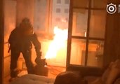 Chinese Firefighters Carry Burning Gas Tank Down Nine Floors Before Extinguishing It Outside