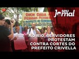 No Rio, servidores protestam contra cortes do prefeito Crivella