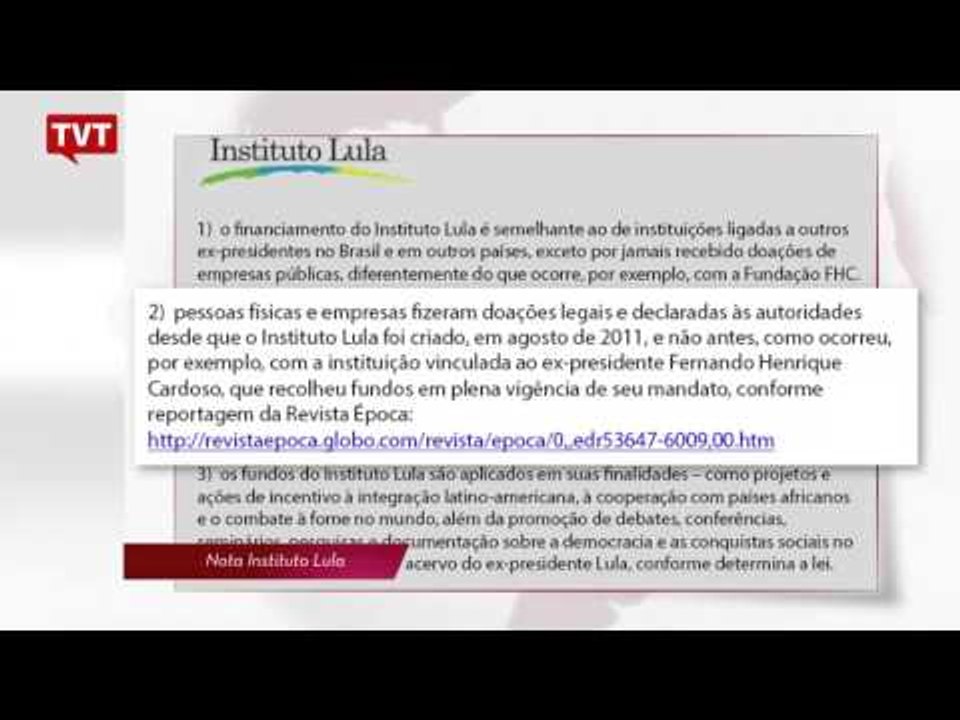Instituto Lula responde acusações