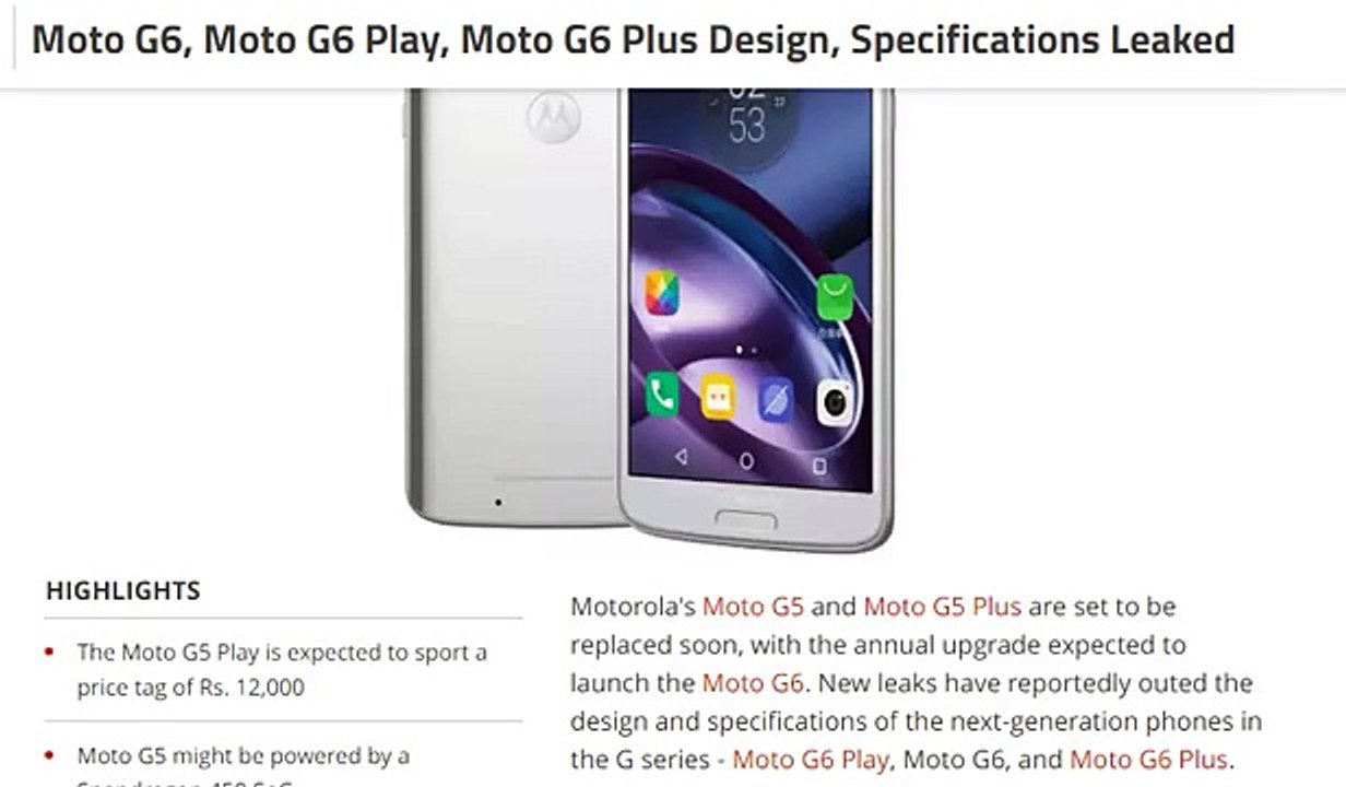 tech news:Moto G6, Moto G6 Play, Moto G6 Plus Design, Specifications Leaked