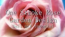 One Stroke Rose Garden Design in Violet, Purple, Lime Green and White Nail Art Tutorial