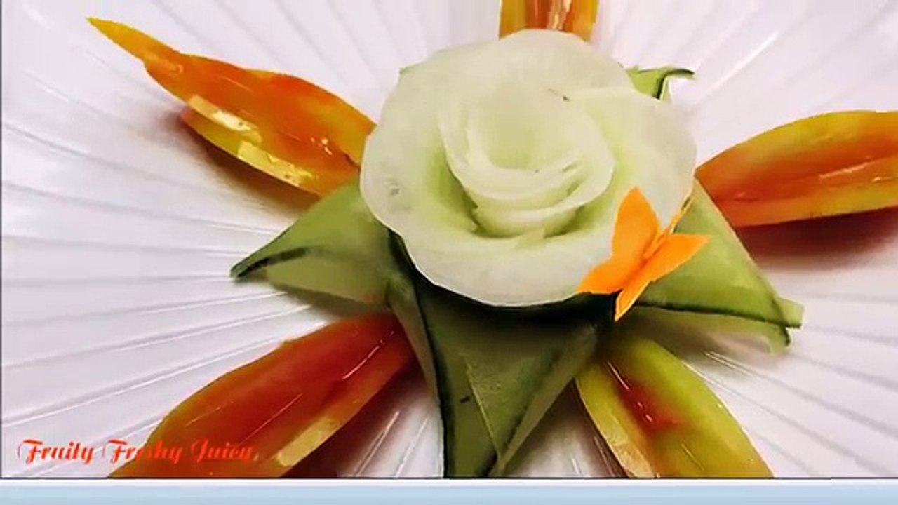 Artistic Radish Rose With Tomato & Cucumber Leaf Designs – Vegetable Flower Carving Easy