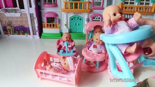 Mini Baby Dolls with Nursery Cradle, High Chair, Walker, Swing, Bathtub, Infant seat, bicycle