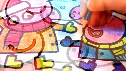 Peppa Pig Daddy Pig with George at Christmas Coloring Book Pages Video For Kids