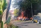 Fire Erupts Near Surabaya Church Blast Sites