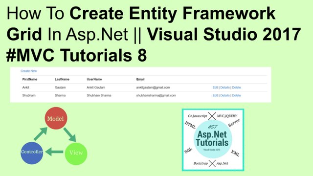 How to create grid in mvc with entity framework in asp.net || visual studio 2017 #mvc tutorials 8
