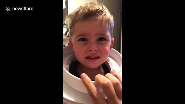 3-year-old boy gets a potty stuck on his head