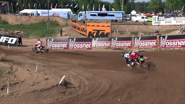Thomas Kjer Olsen passes Jago Geerts - MX2 Race 2 - MXGP of Latvia 2018