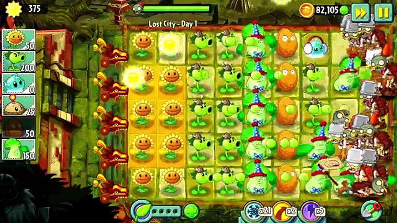 Lost City Day 1 Gameplay Plants vs Zombies 2 Walkthrough