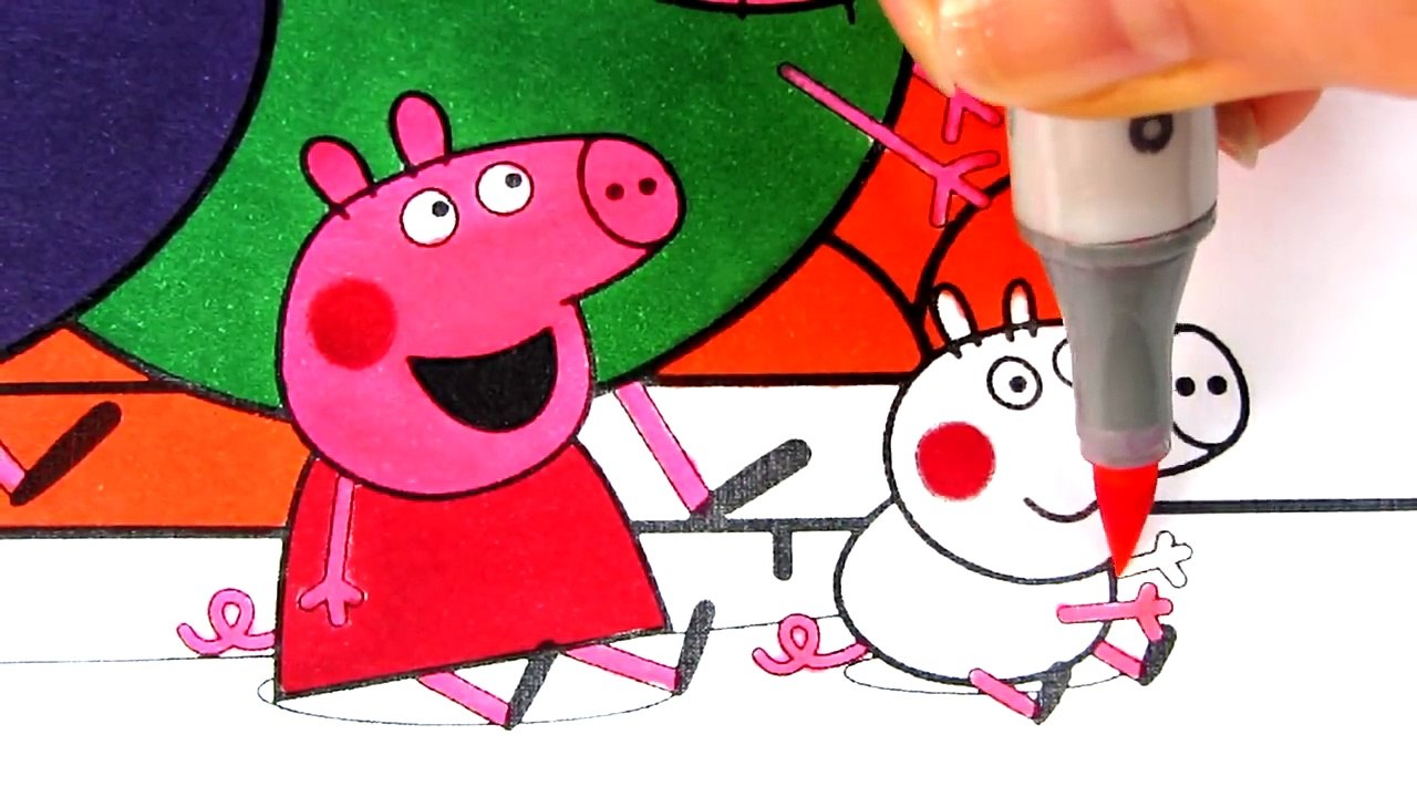 Peppa Pig Daddy Pig Watching TV Coloring Book Pages Learning Drawing