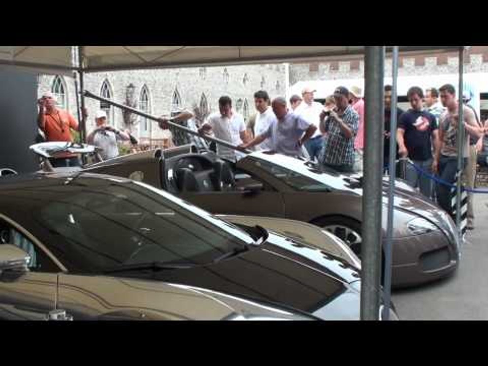 2 Bugatti Veyrons; Coupe and Grand Sport - Walkaround and Track Scenes