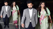 Sonam Kapoor Leaves for Cannes 2018, spotted at Airport with Anand Ahuja। FilmiBeat