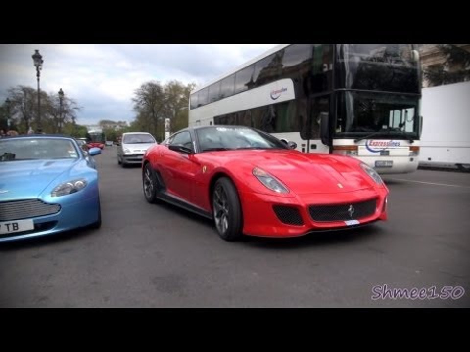 Two Ferrari 599 GTOs in Paris - Startup and Acceleration