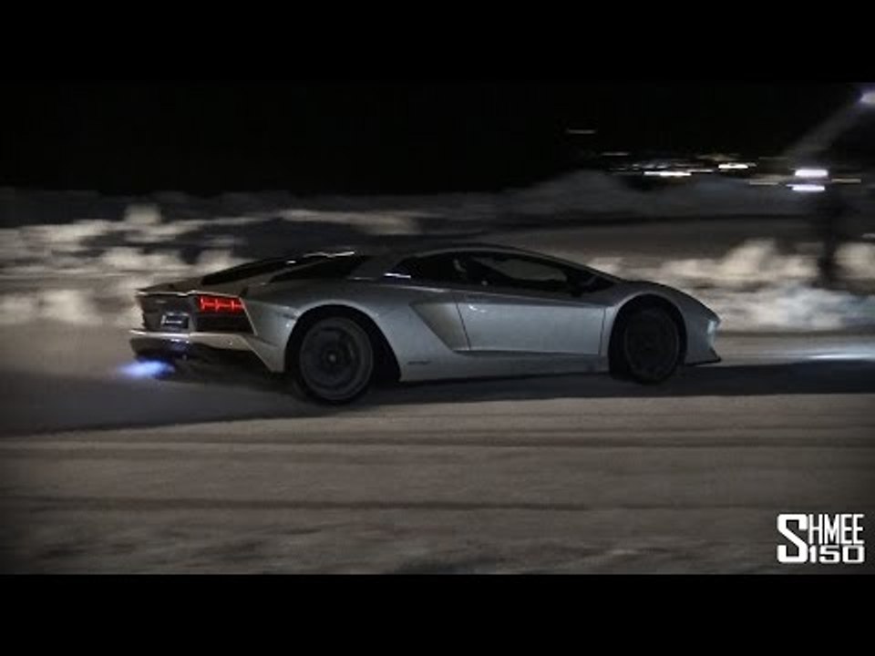 Aventador S - Flamethrower HOT LAPS on ICE!