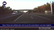 Tesla autopilot brakes before accident happens - Dutch dash cam