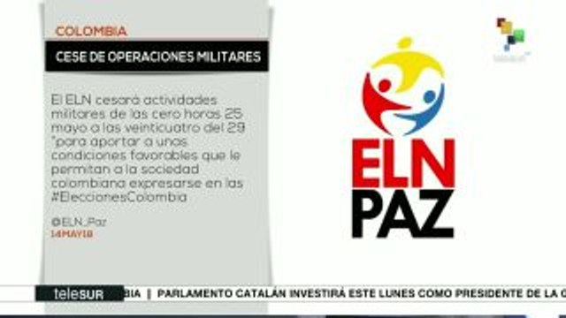 ELN cesará actividades militares durante elecciones en Colombia