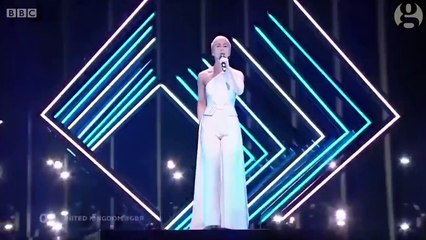 Moment stage invader grabs mic during UK Eurovision song