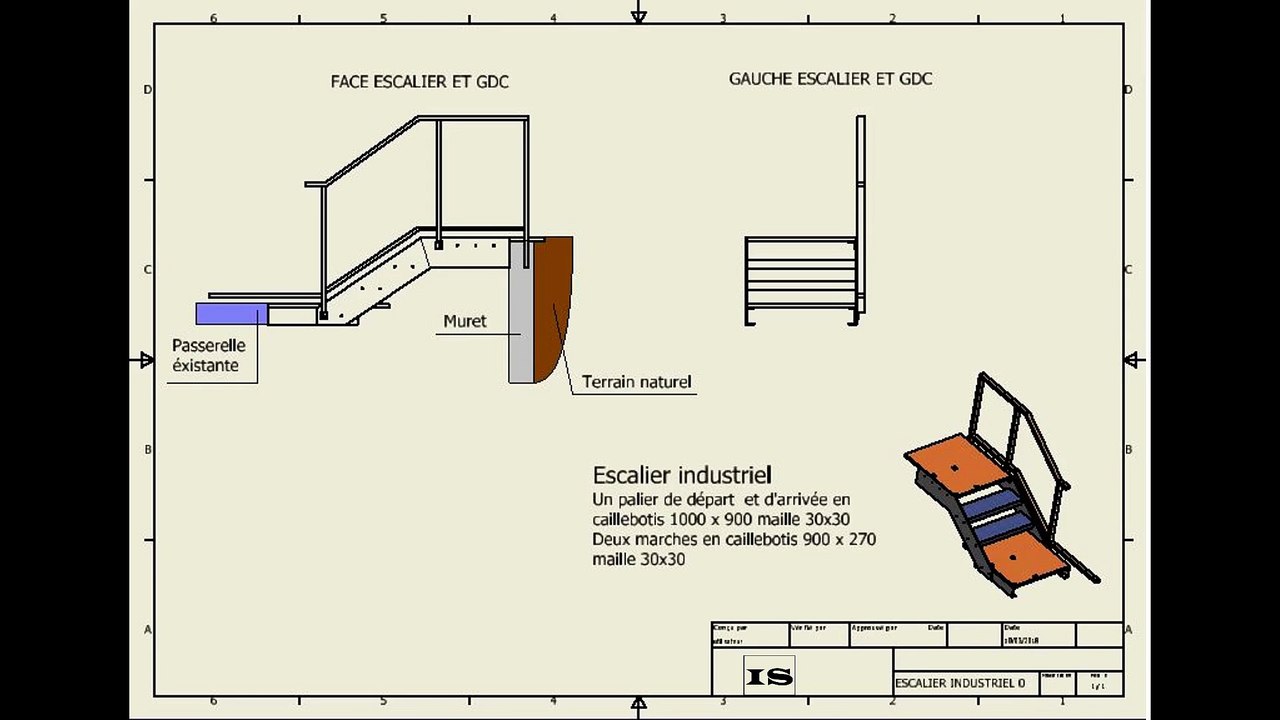 Escalier droit industriel. Calculez les dimensions d'un escalier droit.