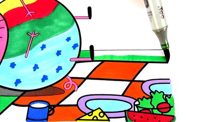 Download Video: Peppa Pig Daddy Pig Picnic Kids Fun Art Activities Coloring Book Pages with Colored Markers