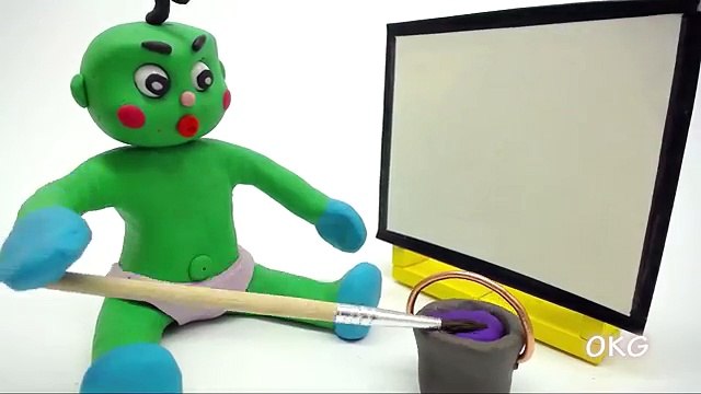 Yellow Baby-in-PAINT WITH CLAY GREEN BABY-Play Doh & Clay Stop Motion Cartoons