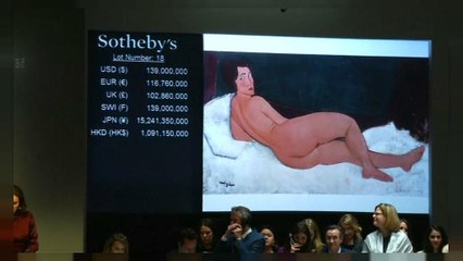 لوحة موديغلياني لعارضة عارية تباع بمبلغ 139 مليون دولاراً