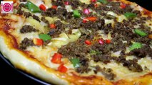 Beef Tomato Paste Pizza  كيفية تحضير بيتزا بالجبنة و اللحم المفروم محشية الاطراف ـ