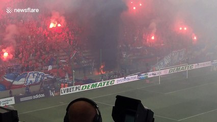 Polish football fans accidentally ignite own stadium