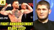 Conor McGregor had planned to make a fight announcement at UFC 223?,Khabib on Conor,TJ